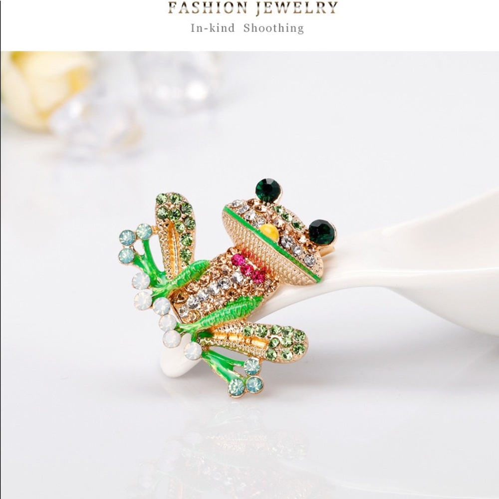 Colorful Rhinestone Frog Brooch Pin - Picture 4 of 5